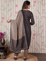 Thumbnail for Ode by House of Pataudi Ethnic Motifs Printed Pure Cotton Kurta with Trousers & Dupatta - Distacart