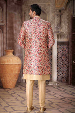 Thumbnail for Raivat Ethnic Art Silk Embroidery Work 3 Pcs Indo Jacket Set In Maroon and Beige Colour