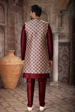 Thumbnail for Raivat Ethnic Art Silk Embroidery Work 3 Pcs Indo Jacket Set In Maroon and Wine Colour