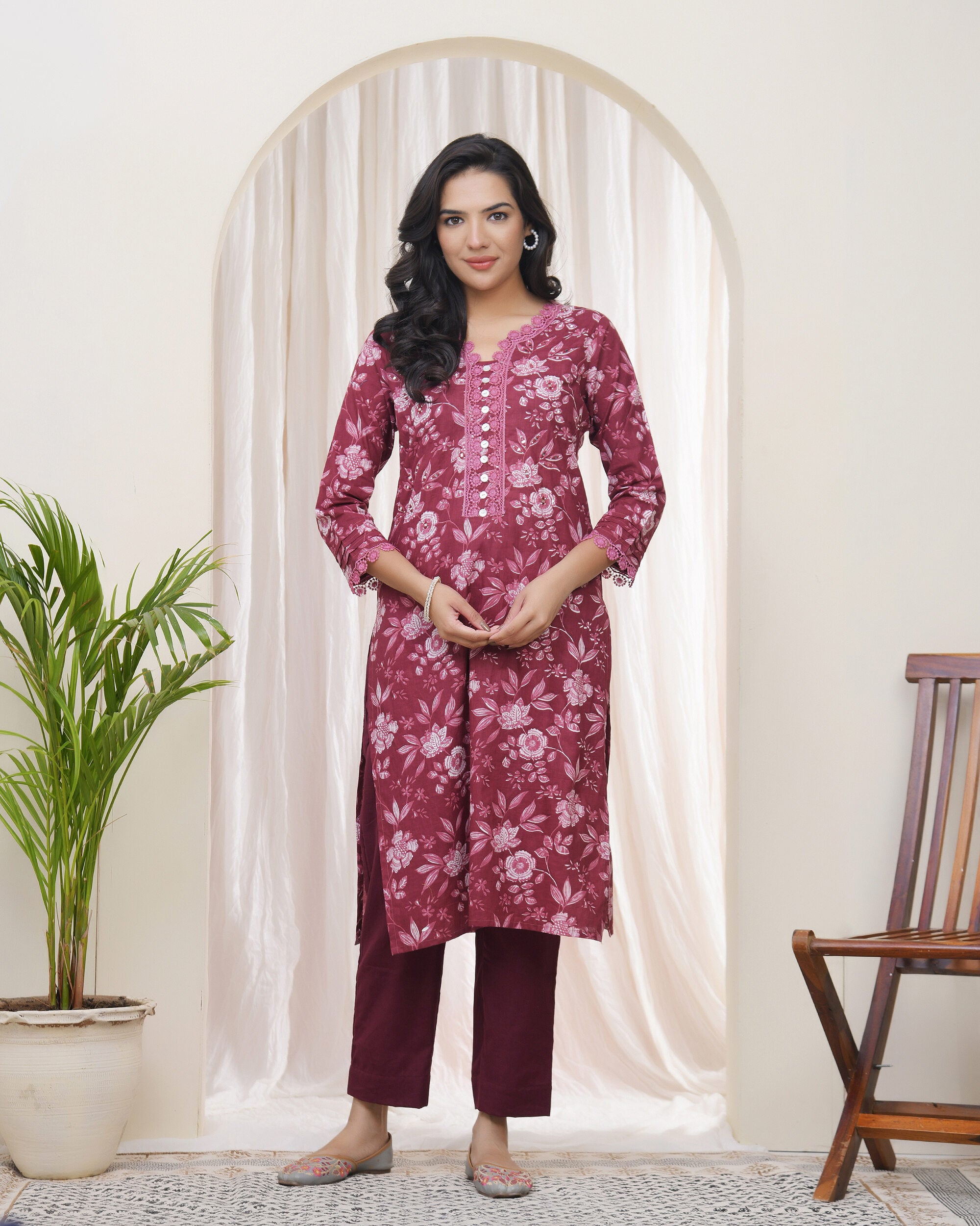 Vaasva Women Magenta Cotton Printed Straight Kurti - Distacart