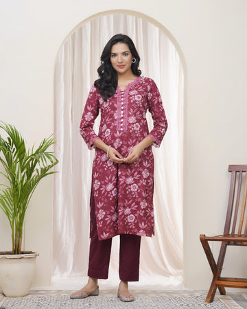 Vaasva Women Magenta Cotton Printed Straight Kurti - Distacart