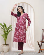Thumbnail for Vaasva Women Magenta Cotton Printed Straight Kurti