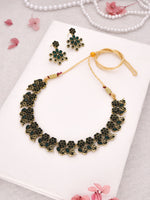 Thumbnail for Tehzeeb Creations Luxurious Gold Polished Green Colour Diamond Choker Necklace Set With Matching Earrings - Distacart