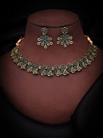 Thumbnail for Tehzeeb Creations Luxurious Gold Polished Green Colour Diamond Choker Necklace Set With Matching Earrings - Distacart