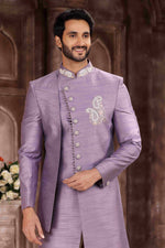 Thumbnail for Raivat Ethnic Art Silk Embroidery Work Sherwani In Lavender Colour