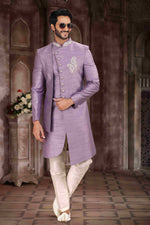 Thumbnail for Raivat Ethnic Art Silk Embroidery Work Sherwani In Lavender Colour
