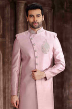 Thumbnail for Raivat Ethnic Art Silk Embroidery Work Sherwani In Onion Pink Colour