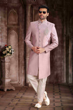 Thumbnail for Raivat Ethnic Art Silk Embroidery Work Sherwani In Onion Pink Colour