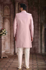 Thumbnail for Raivat Ethnic Art Silk Embroidery Work Sherwani In Onion Pink Colour