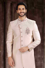 Thumbnail for Raivat Ethnic Art Silk Embroidery Work Sherwani In Cream Colour