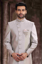 Thumbnail for Raivat Ethnic Art Silk Embroidery Work Sherwani In Light Grey Colour