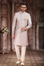 Thumbnail for Raivat Ethnic Art Silk Embroidery Work Sherwani In Light Grey Colour