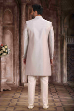 Thumbnail for Raivat Ethnic Art Silk Embroidery Work Sherwani In Light Grey Colour