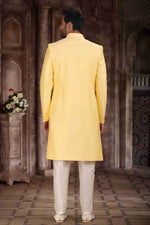 Thumbnail for Raivat Ethnic Art Silk Embroidery Work Sherwani In Yellow Colour