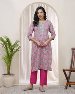 Thumbnail for Vaasva Women Grey Cotton Printed Straight Kurti