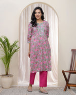 Thumbnail for Vaasva Women Grey Cotton Printed Straight Kurti