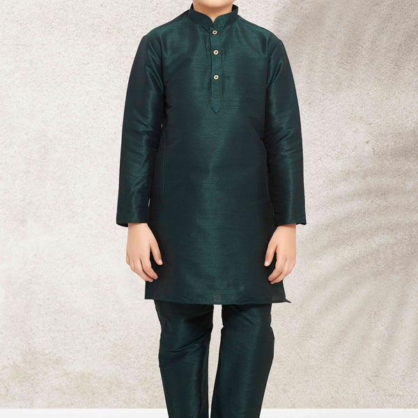 Raivat Ethnic Art Banarasi Silk Kids Kurta Pajama In Green Colour - Distacart