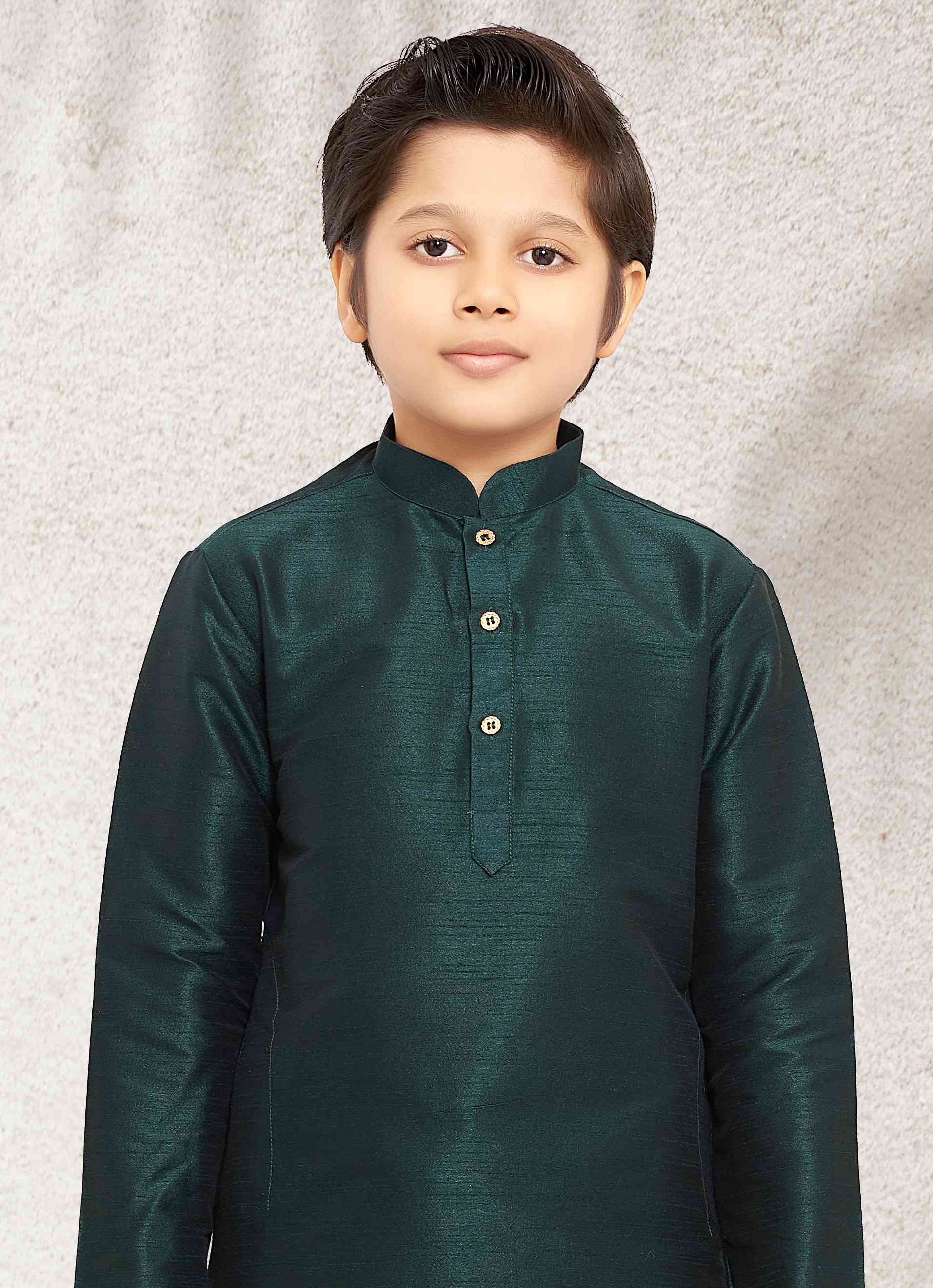 Raivat Ethnic Art Banarasi Silk Kids Kurta Pajama In Green Colour - Distacart