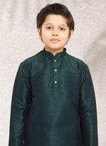Thumbnail for Raivat Ethnic Art Banarasi Silk Kids Kurta Pajama In Green Colour - Distacart