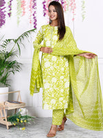 Thumbnail for Swasti Floral Printed Sequinned Pure Cotton Straight Kurta With Trousers & Dupatta - Distacart