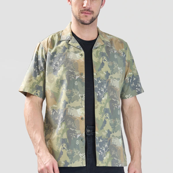 Xkind Olive Abstract Printed Relaxed Fit Shirt