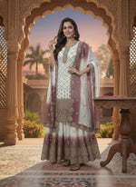 Thumbnail for Anaita Purple & White Georgette Readymade Suit with Embroidery & Sequence Work - Dista