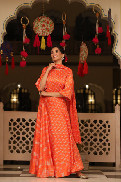 Juniper Orange Golden Flared Lehenga Choli With Matching Dupatta - Distacart