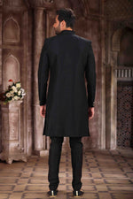 Thumbnail for Raivat Ethnic Art Silk Embroidery Work Sherwani In Black Colour