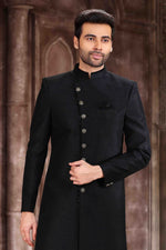 Thumbnail for Raivat Ethnic Art Silk Embroidery Work Sherwani In Black Colour
