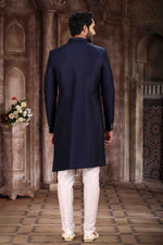 Thumbnail for Raivat Ethnic Art Silk Embroidery Work Sherwani In Blue Colour