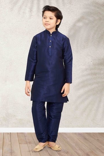 Raivat Ethnic Art Banarasi Silk Kids Kurta Pajama In Blue Colour - Distacart