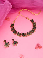 Thumbnail for Tehzeeb Creations Luxurious Gold Polished Maroon & Green Colour Diamond Choker Necklace Set With Matching Earrings - Distacart