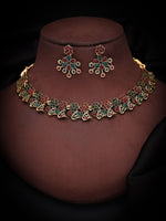 Thumbnail for Tehzeeb Creations Luxurious Gold Polished Maroon & Green Colour Diamond Choker Necklace Set With Matching Earrings - Distacart