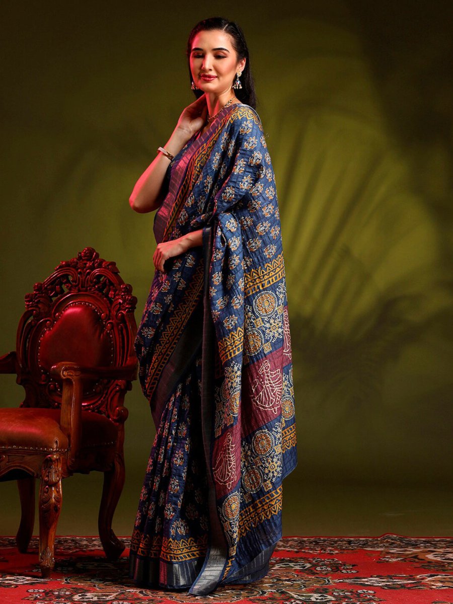Anouk Blue Bagh Printed Zari Sungudi Saree - Distacart