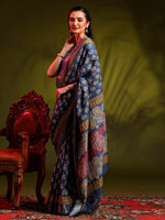 Thumbnail for Anouk Blue Bagh Printed Zari Sungudi Saree - Distacart