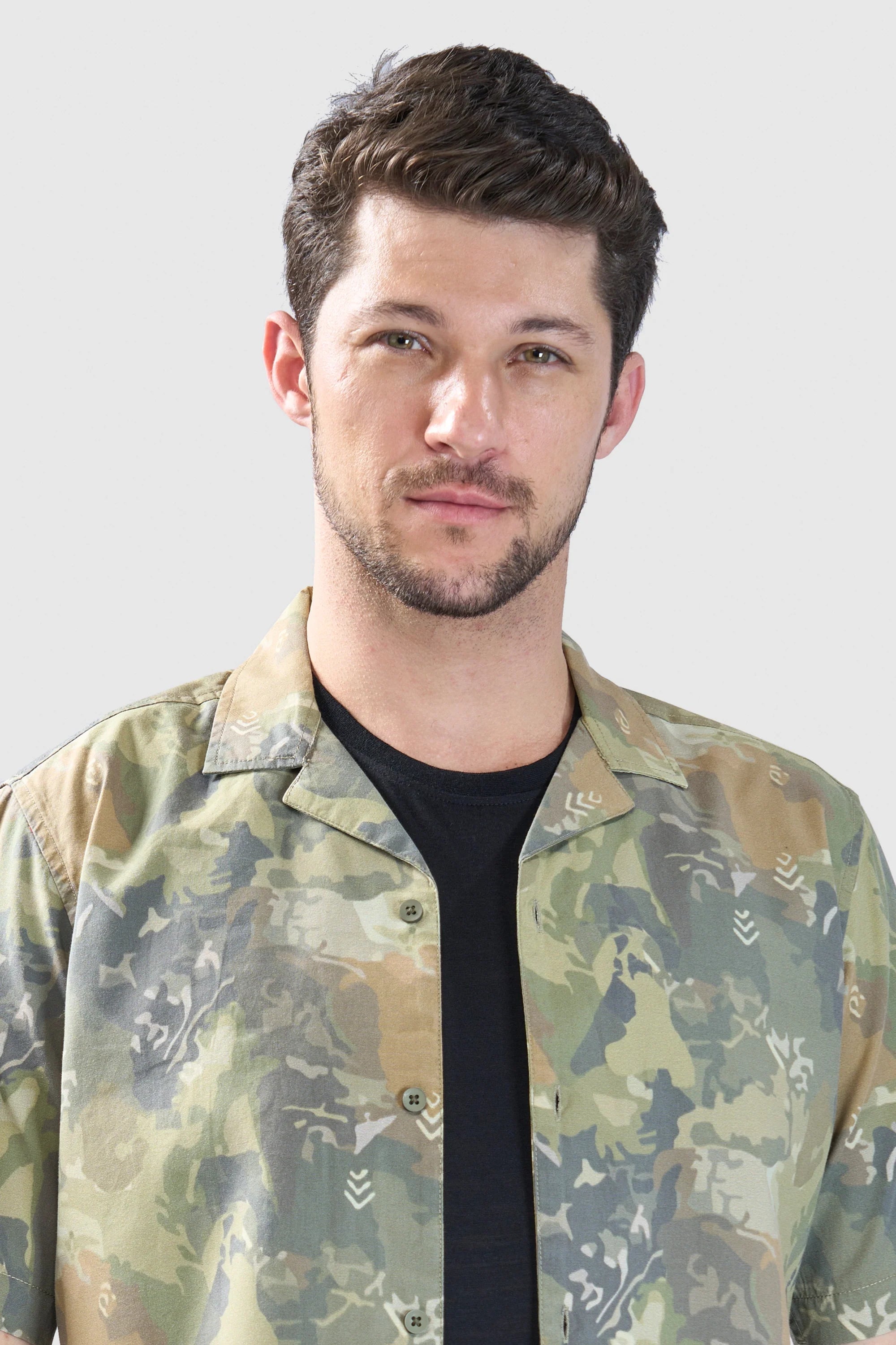 Xkind Olive Abstract Printed Relaxed Fit Shirt