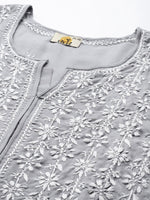 Thumbnail for ADA Women Plus Size Grey Floral Embroidered Chikankari Kurta - Distacart