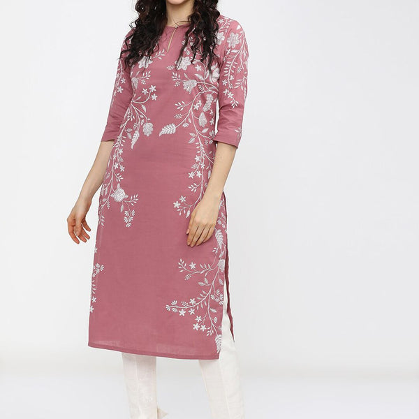 Vishudh Woman Pink Floral Printed Keyhole Neck Kurta - Distacart