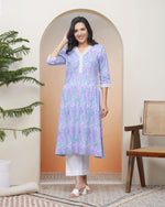 Thumbnail for Vaasva Women Lavender Floral Cotton Printed Flare Kurti