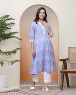 Thumbnail for Vaasva Women Lavender Floral Cotton Printed Flare Kurti
