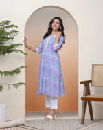 Thumbnail for Vaasva Women Lavender Floral Cotton Printed Flare Kurti