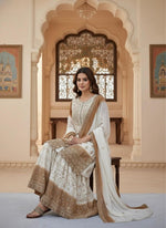 Thumbnail for Anaita Brown & White Georgette Readymade Suit with Embroidery & Sequence Work - Dista
