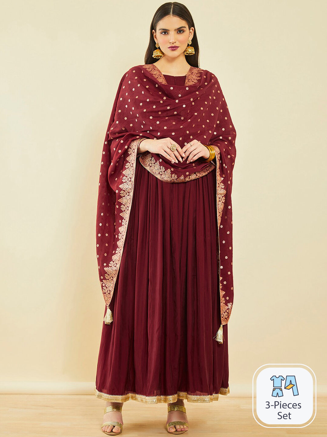 Soch Ethnic Motifs Embroidered Sequinned Kurta with Churidar & Dupatta - Distacart