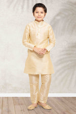Thumbnail for Raivat Ethnic Art Banarasi Silk Kids Kurta Pajama In Gold Colour - Distacart