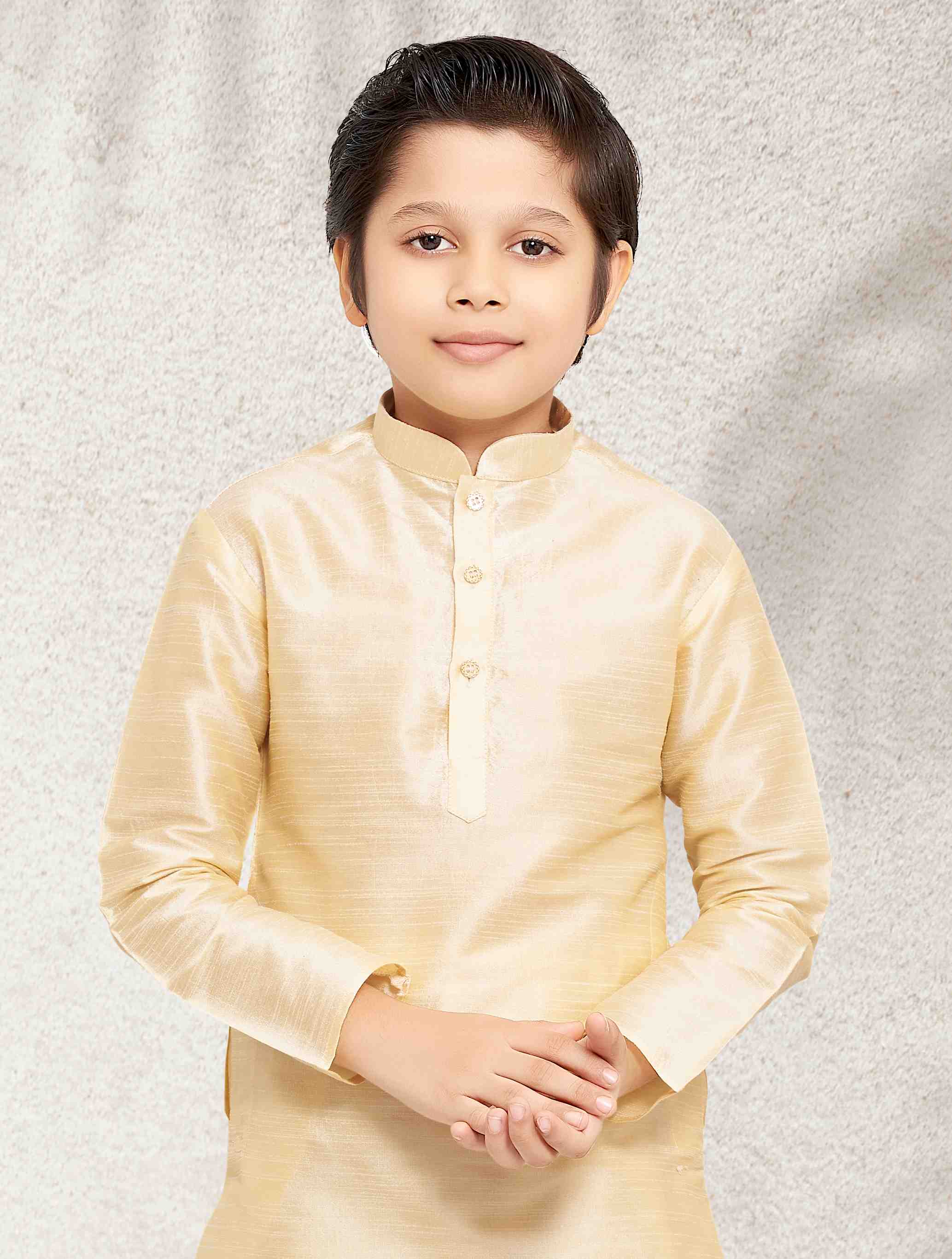 Raivat Ethnic Art Banarasi Silk Kids Kurta Pajama In Gold Colour - Distacart