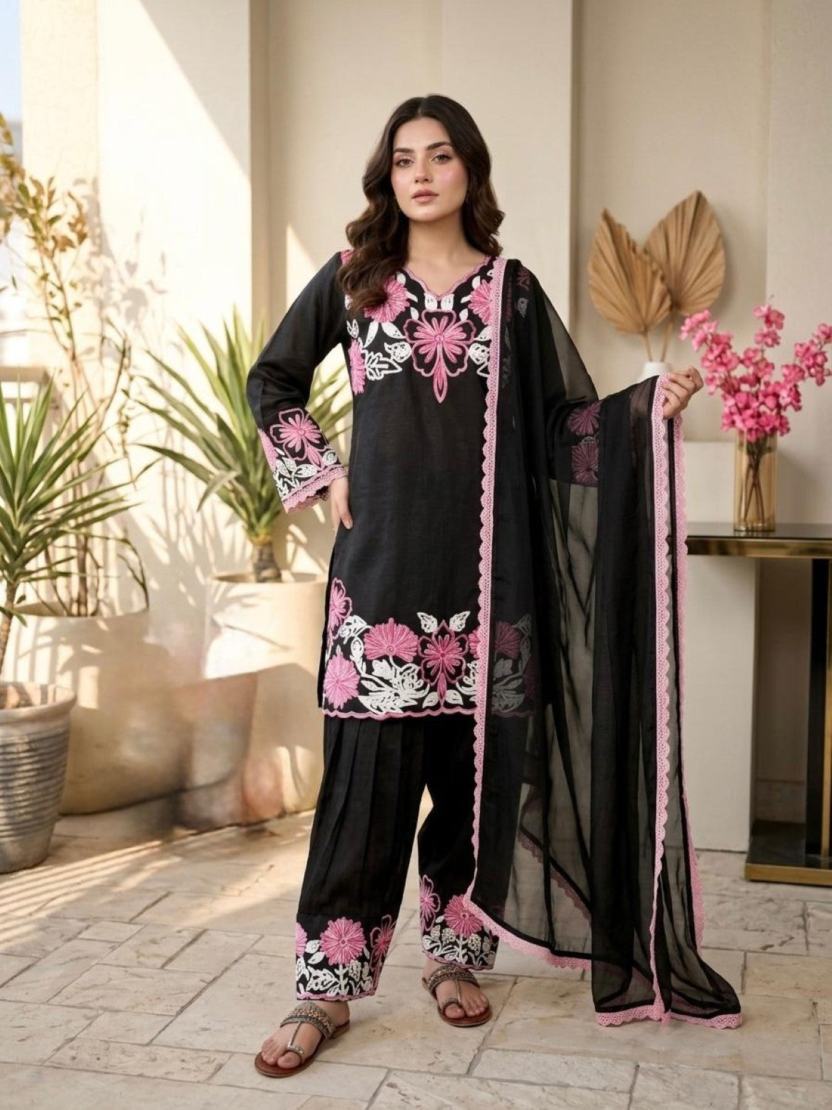 Anaita Black Silk Readymade Suit with Thread Embroidery Work - Dista
