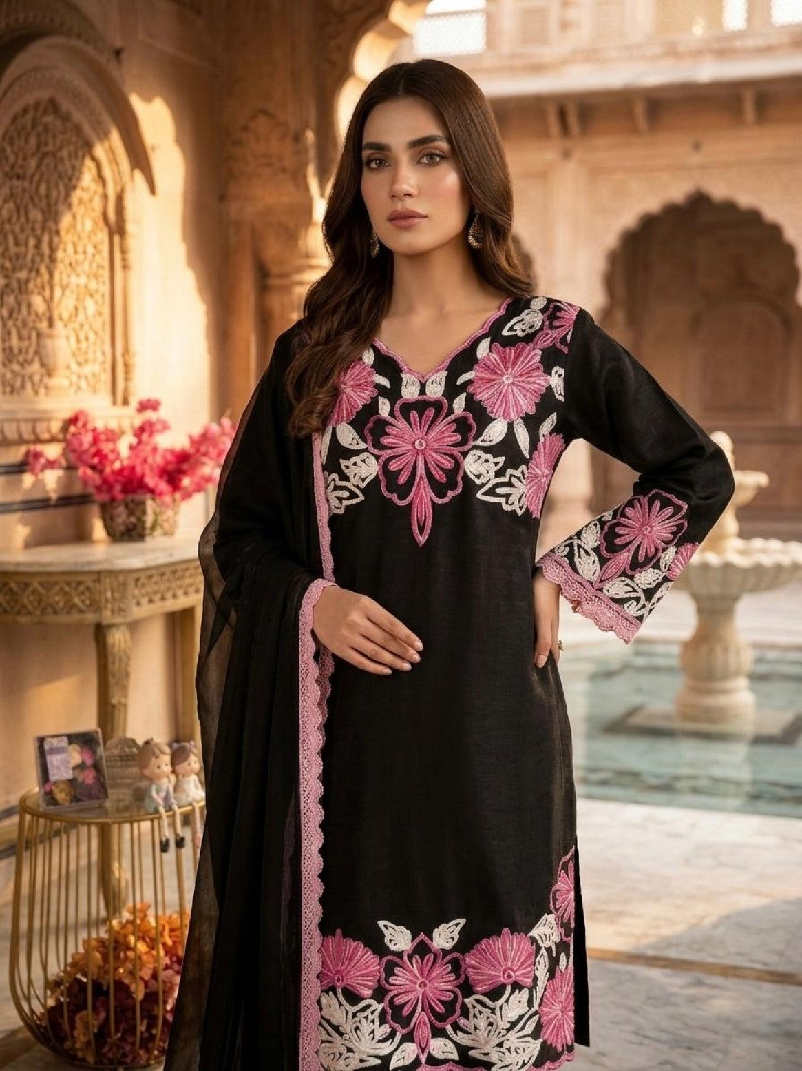 Anaita Black Silk Readymade Suit with Thread Embroidery Work - Dista