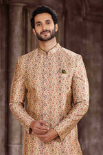 Thumbnail for Raivat Ethnic Art Silk Digital Print Sherwani In Beige Colour