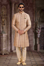 Thumbnail for Raivat Ethnic Art Silk Digital Print Sherwani In Beige Colour