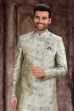 Thumbnail for Raivat Ethnic Art Silk Digital Print Sherwani In Light Green Colour